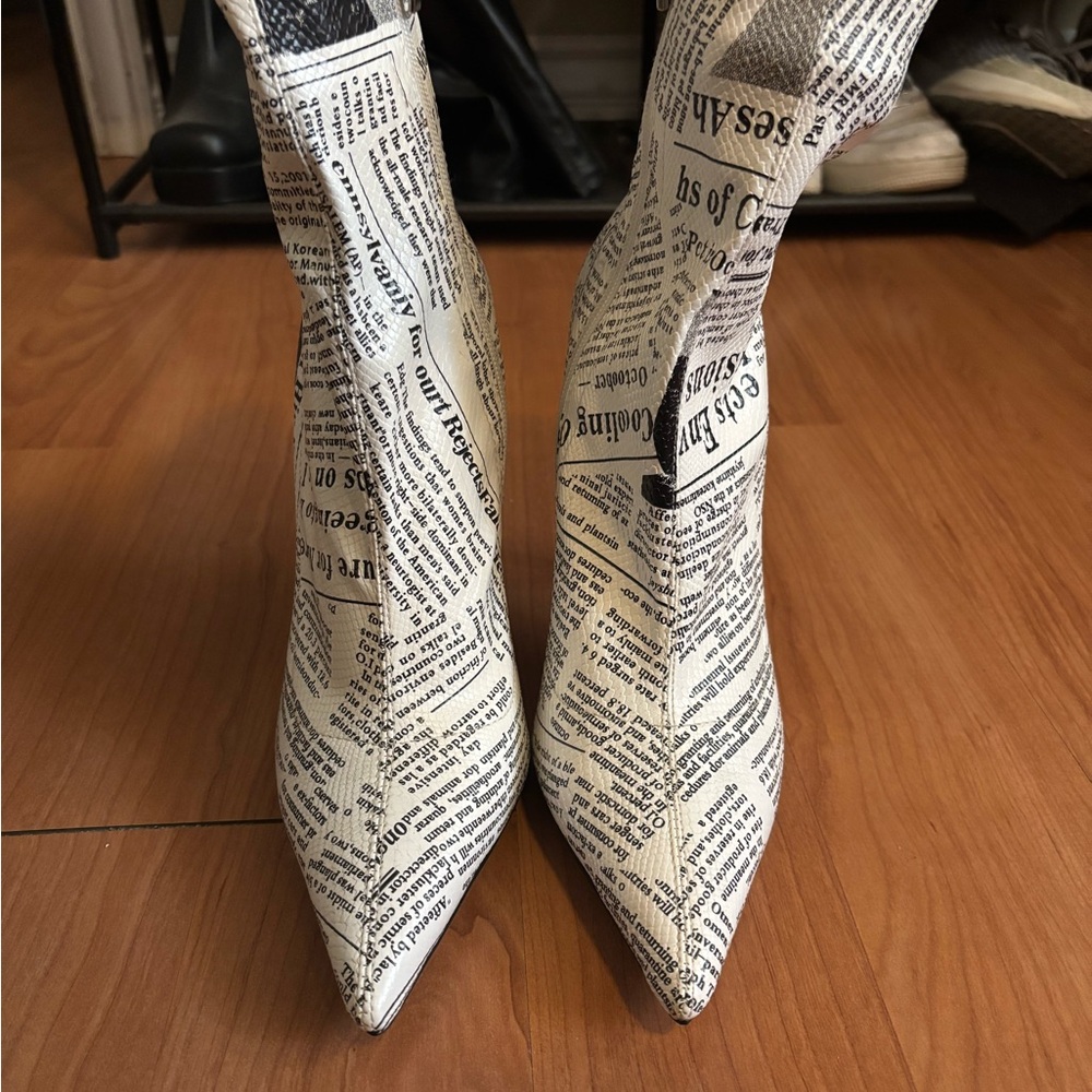Newspaper Print Ankle Boots